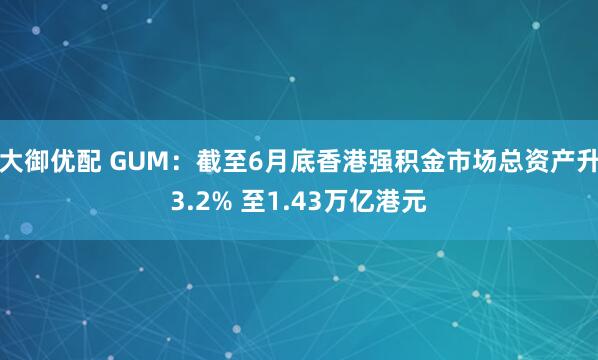 大御优配 GUM：截至6月底香港强积金市场总资产升3.2% 至1.43万亿港元